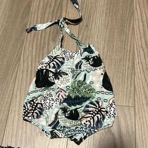 Little and lively, halter romper. 0-6mos